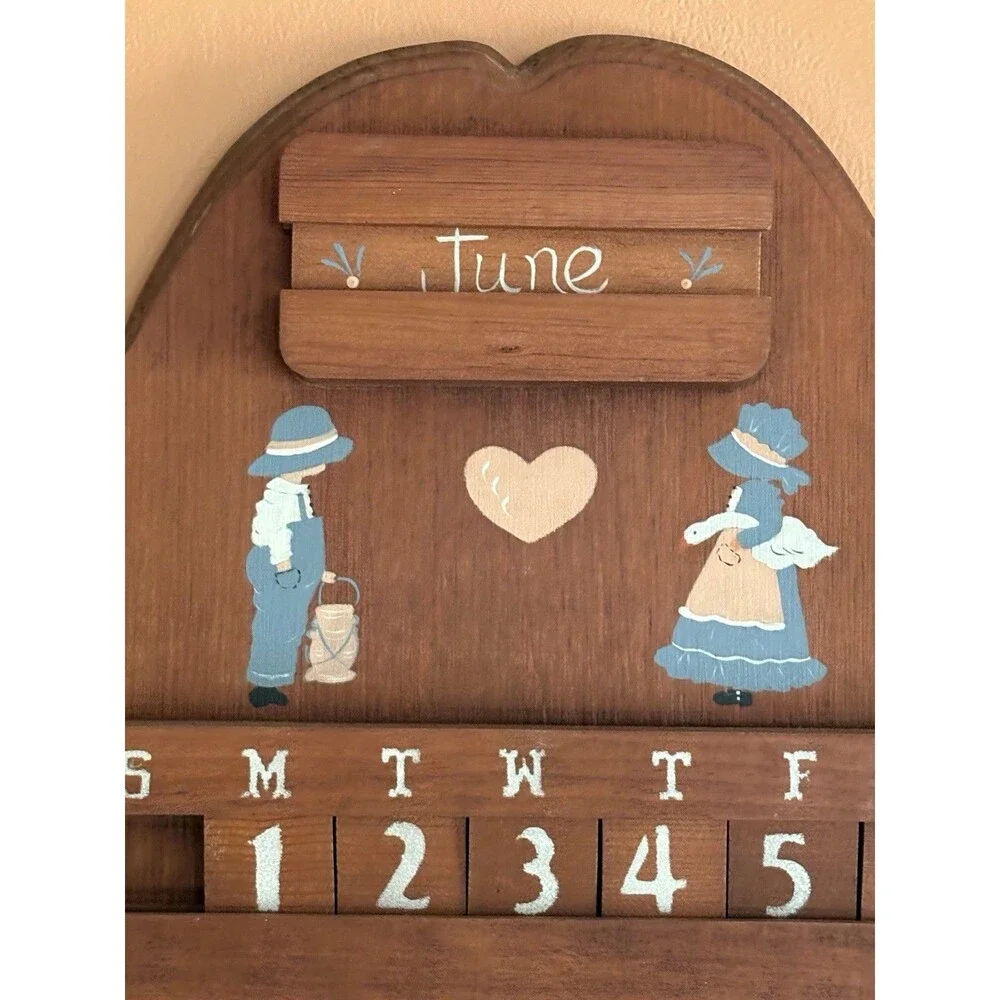 Vtg Wood Perpetual Calendar Children porch Goose 80s 90s Country Decor Complete